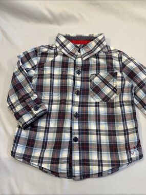 Guess Boys Plaid Button-Down Shirt in Black, White & Red with Yellow Accents